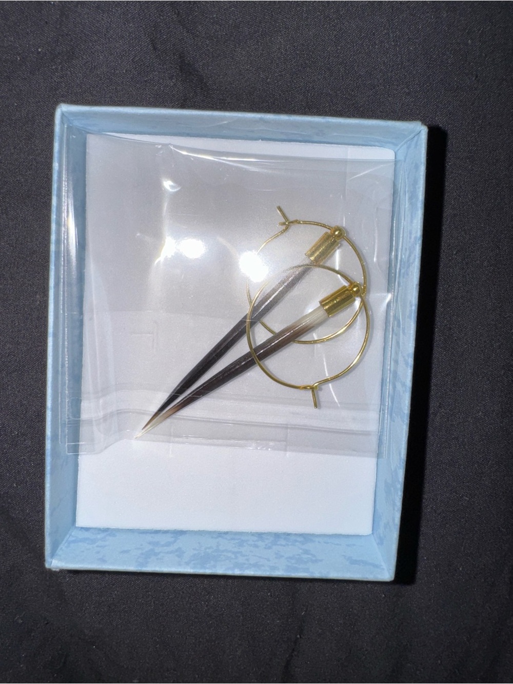 Gold Hoop Porcupine Quill Drop Earrings - Black and Gold